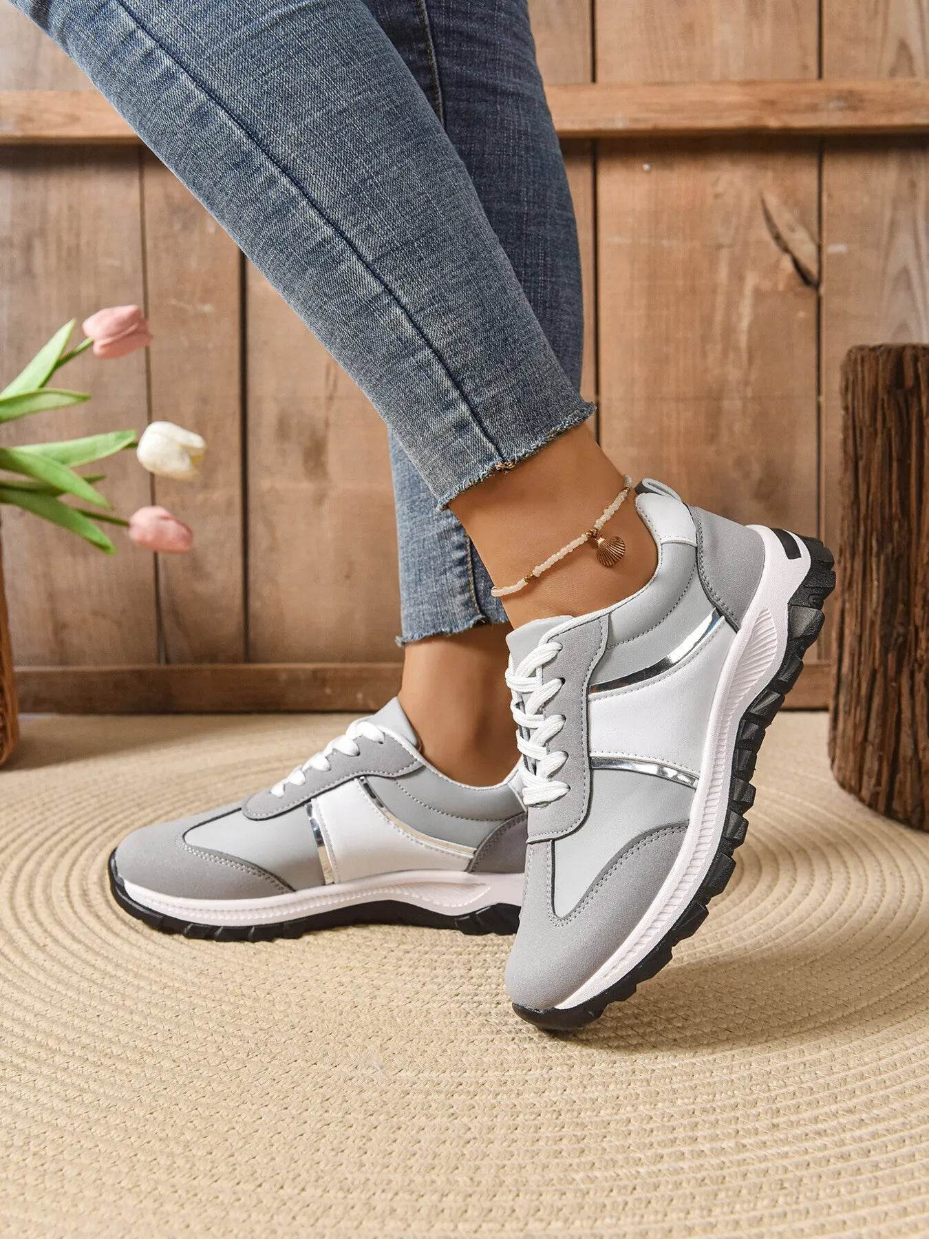 Contrast Lace Up Sneakers - Tredona LLC