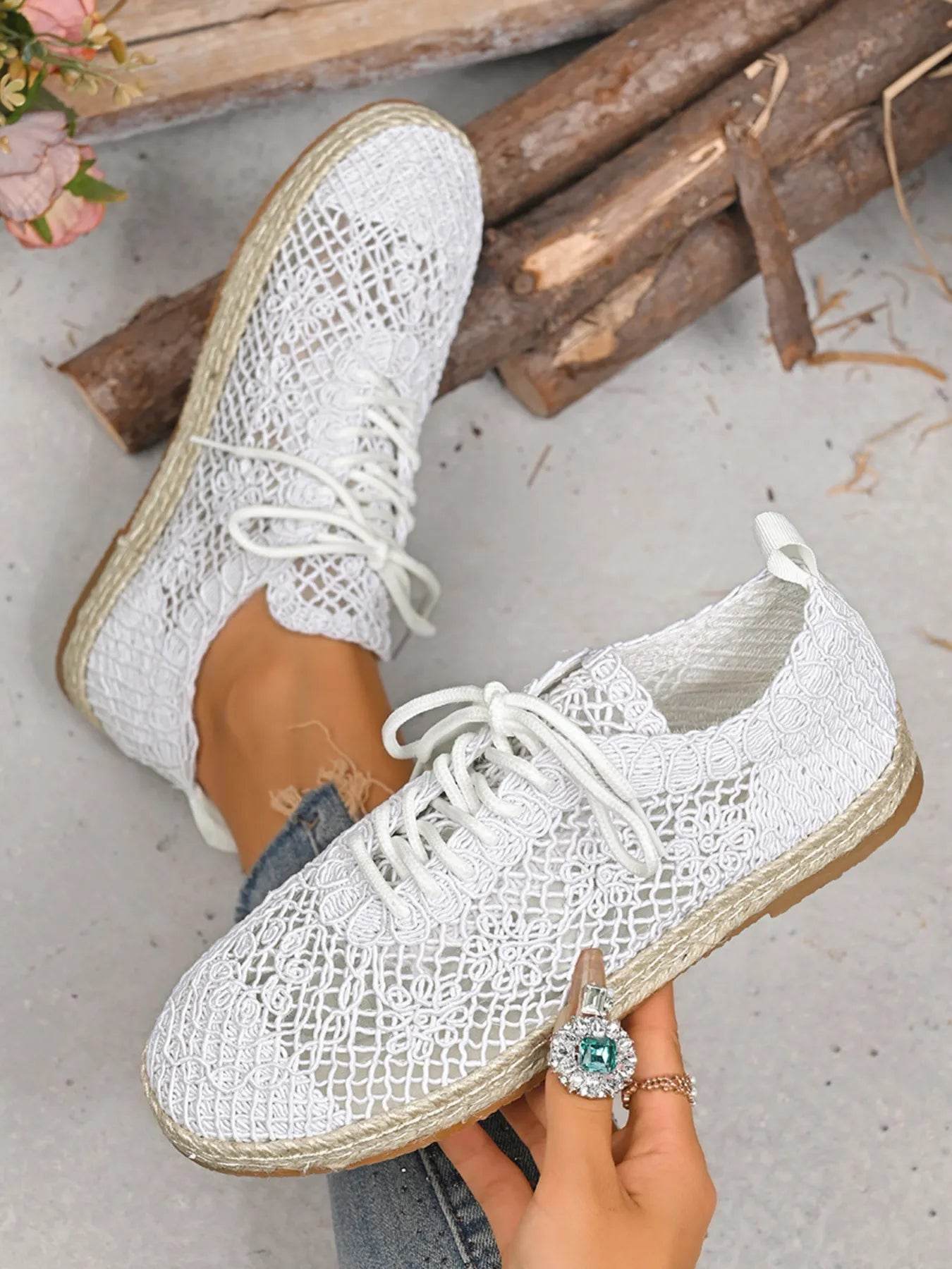 Breathable Woven Lace Up Sneakers - Tredona LLC