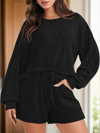 Round Neck Dropped Shoulder Top and Shorts Set - Tredona LLC