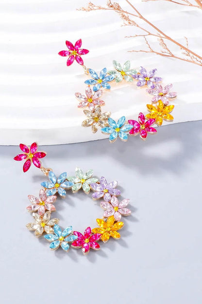 Rhinestone Flower Dangle Earrings - Tredona LLC