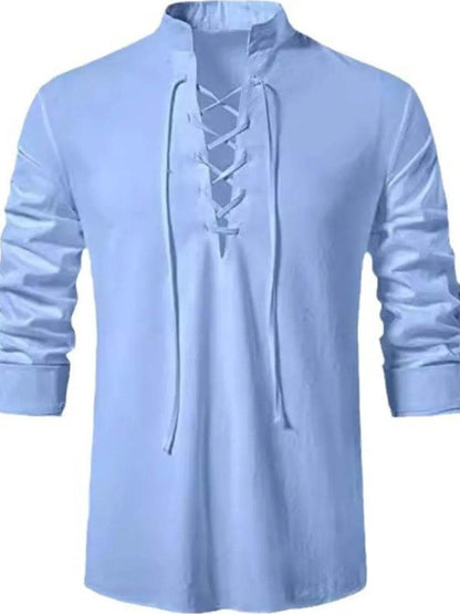 Men's Lace Up Long Sleeve Blouse - Tredona LLC