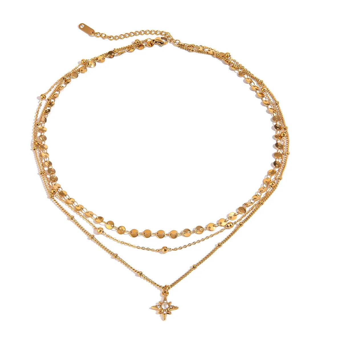 18K Gold-Plated Layered Star Pendant Necklace - Tredona LLC