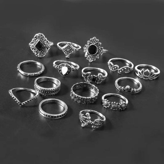 15 Piece Alloy Vintage Ring Set - Tredona LLC