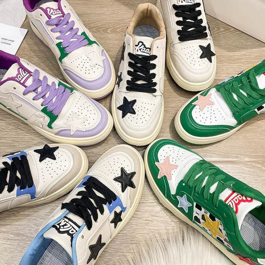Contrast Star Round Toe Athletic Sneakers - Tredona LLC