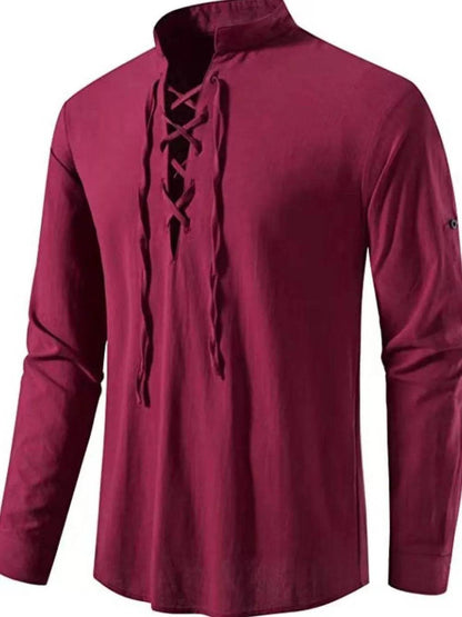 Men's Lace Up Long Sleeve Blouse - Tredona LLC
