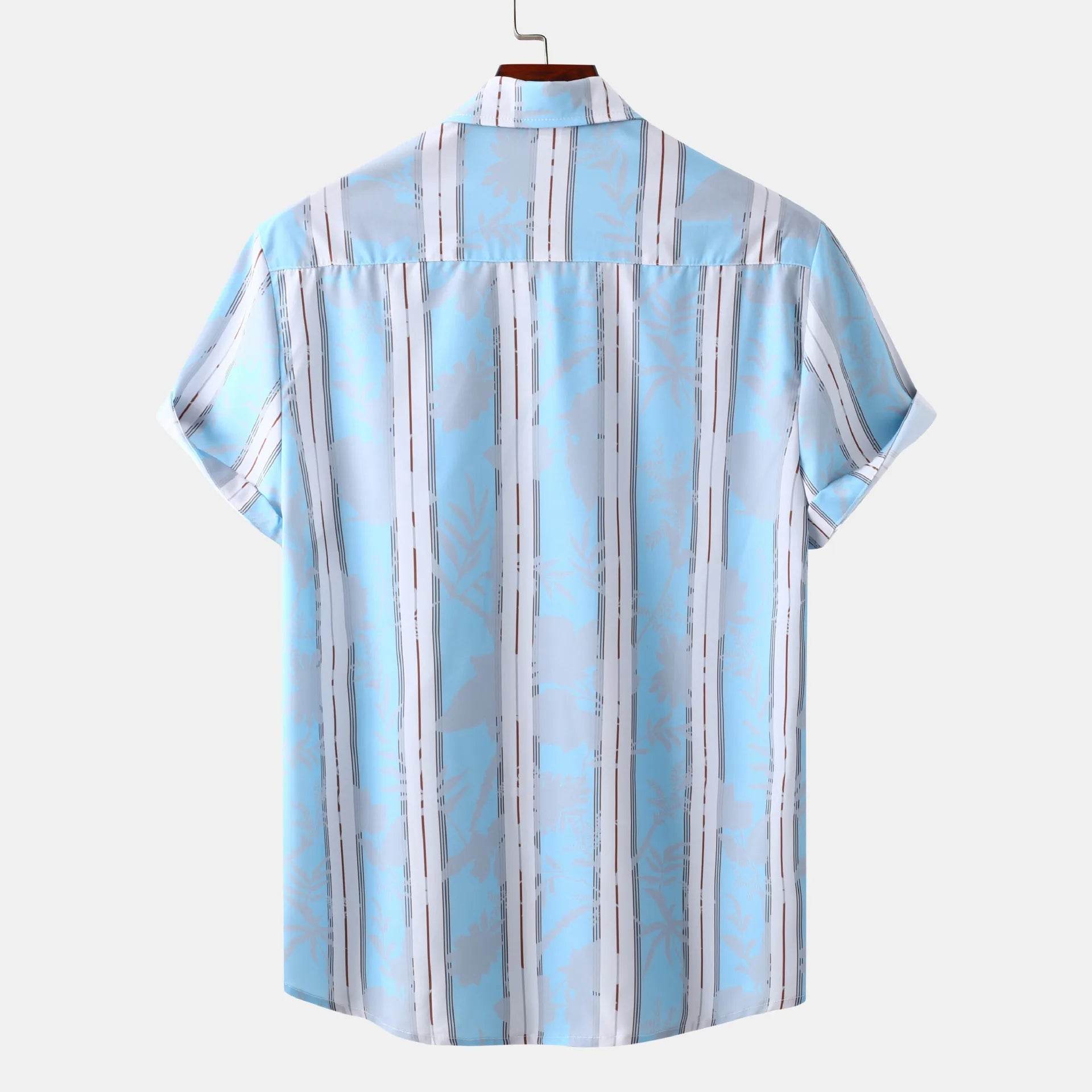 Men's Plus Size Casual Striped Short Sleeve Button-Up Shirt - Tredona LLC