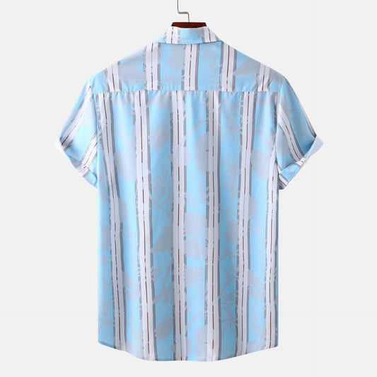Men's Plus Size Casual Striped Short Sleeve Button-Up Shirt - Tredona LLC