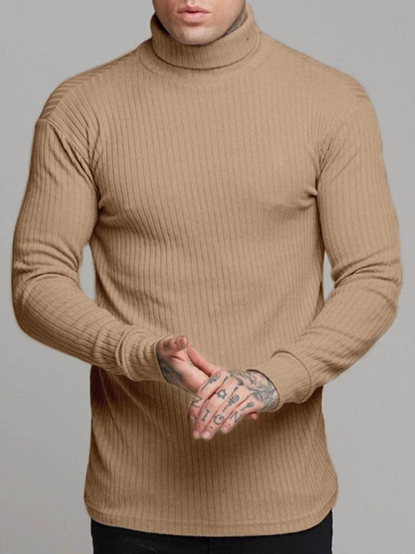 Men's Ribbed Turtleneck Long Sleeve Sweater - Tredona LLC