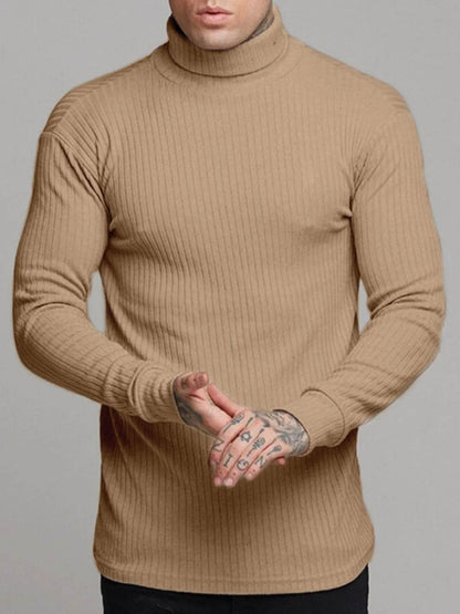 Men's Ribbed Turtleneck Long Sleeve Sweater - Tredona LLC