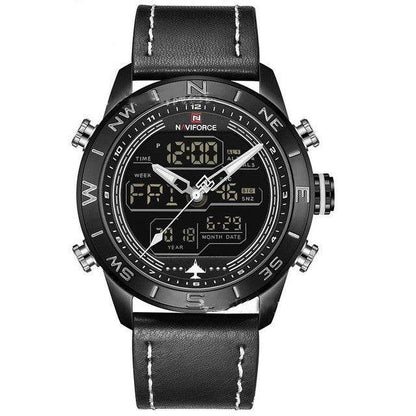 NAVIFORCE 9144 Fashion Gold Men Sport Watches Mens LED Analog Digital Watch Army Military Leather Quartz Watch Relogio Masculino - Tredona LLC