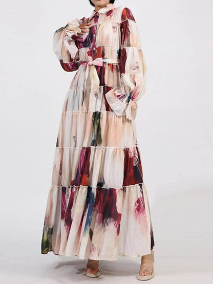 Tiered Tie Waist Maxi Dress - Tredona LLC