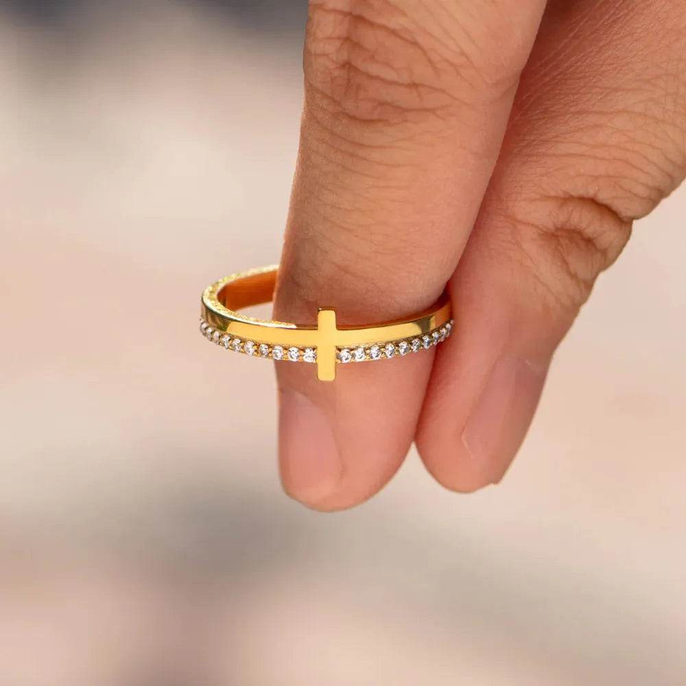 Zircon 925 Sterling Silver Cross Ring - Tredona LLC