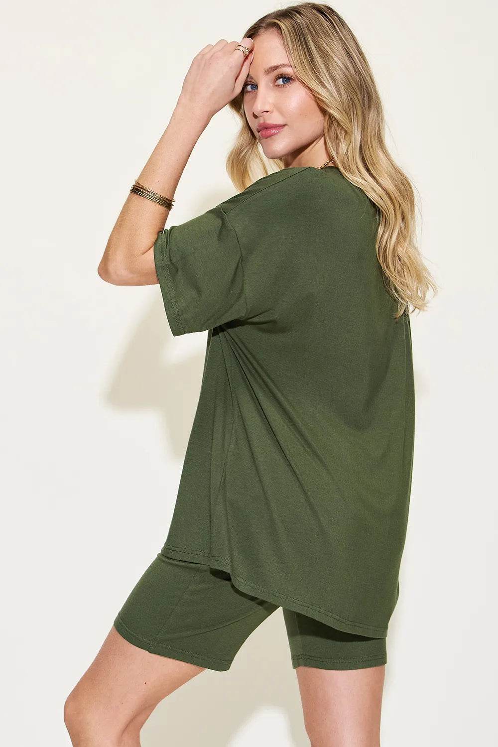 Basic Bae Full Size V-Neck Drop Shoulder T-Shirt and Shorts Set - Tredona LLC