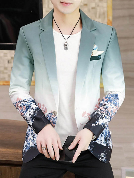Men's Plus Size Printed One Button Long Sleeve Blazer - Tredona LLC