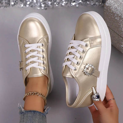 Rhinestone Embellishment Platform Sneakers - Tredona LLC