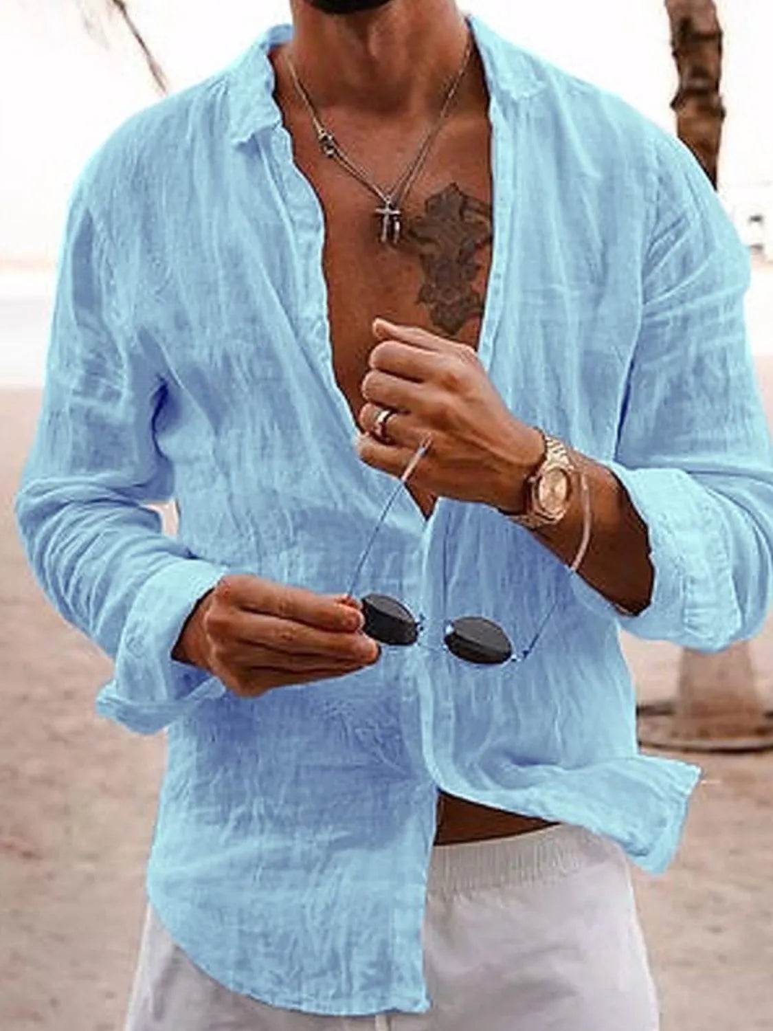 Men's Full Size Button Up Long Sleeve Shirt Plus Size - Tredona LLC