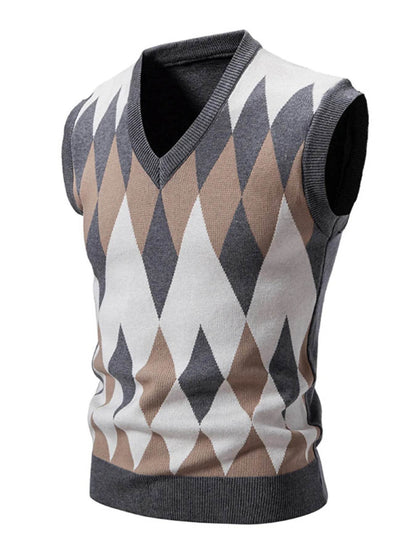 Men's Plus Size Diamond Pattern V-Neck Sweater Vest - Tredona LLC