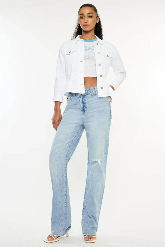Kancan Distressed High Waist Straight Jeans - Tredona LLC