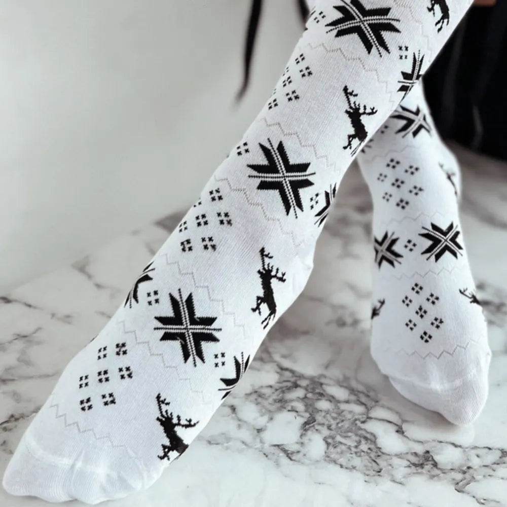 Christmas Element Bowknot Ribbed Trim Over Knee Stockings - Tredona LLC