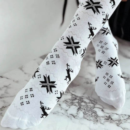 Christmas Element Bowknot Ribbed Trim Over Knee Stockings - Tredona LLC