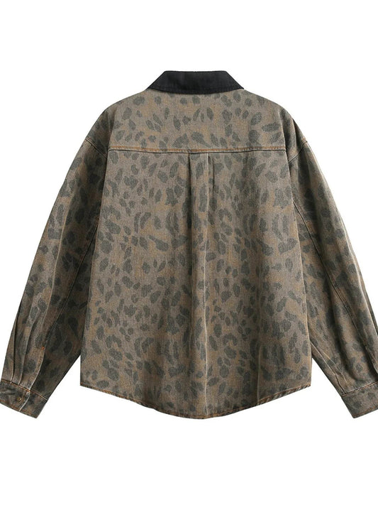 Men's Leopard Button Up Long Sleeve Jacket - Tredona LLC