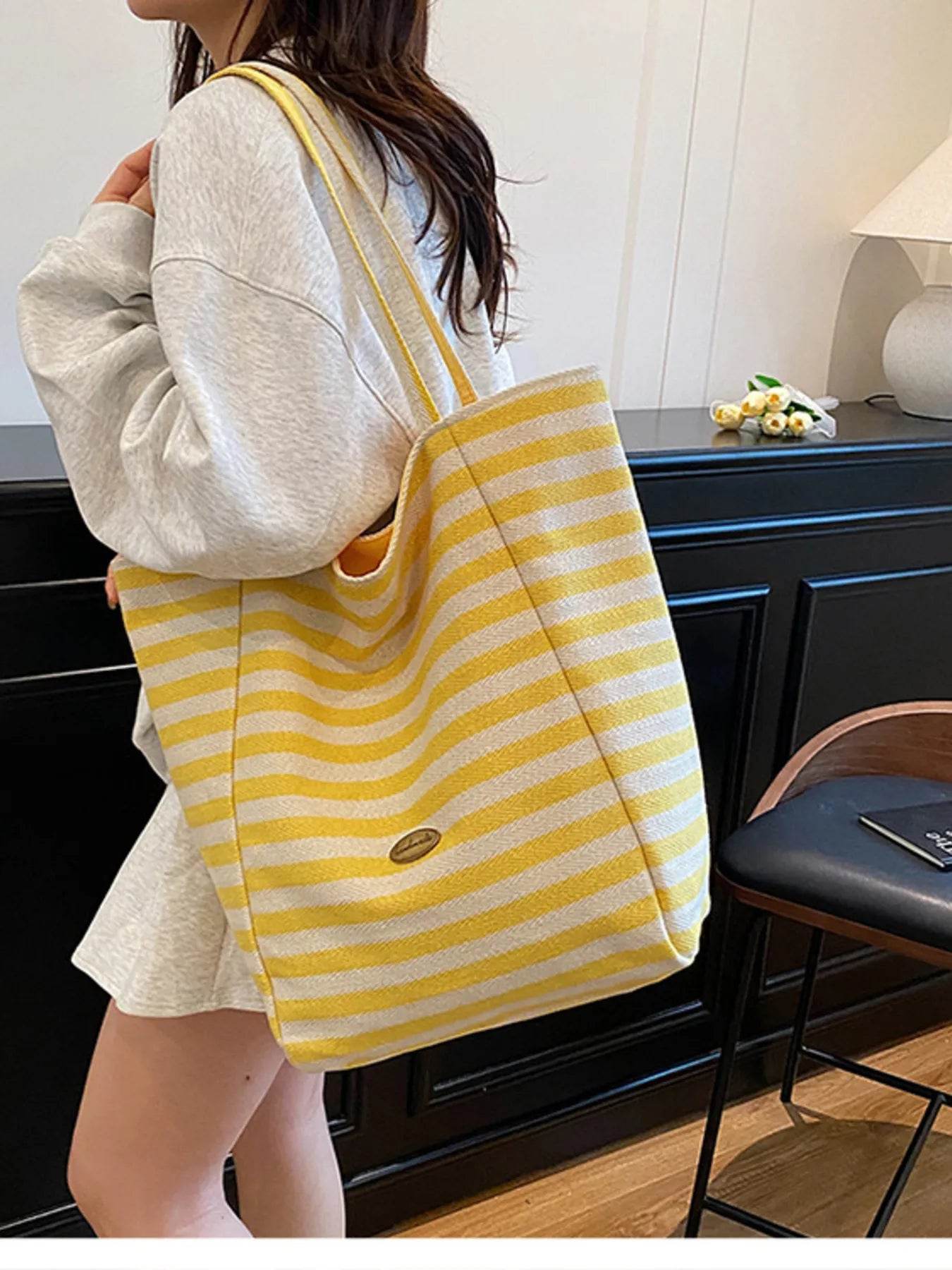 Striped Canvas Tote Bag - Tredona LLC