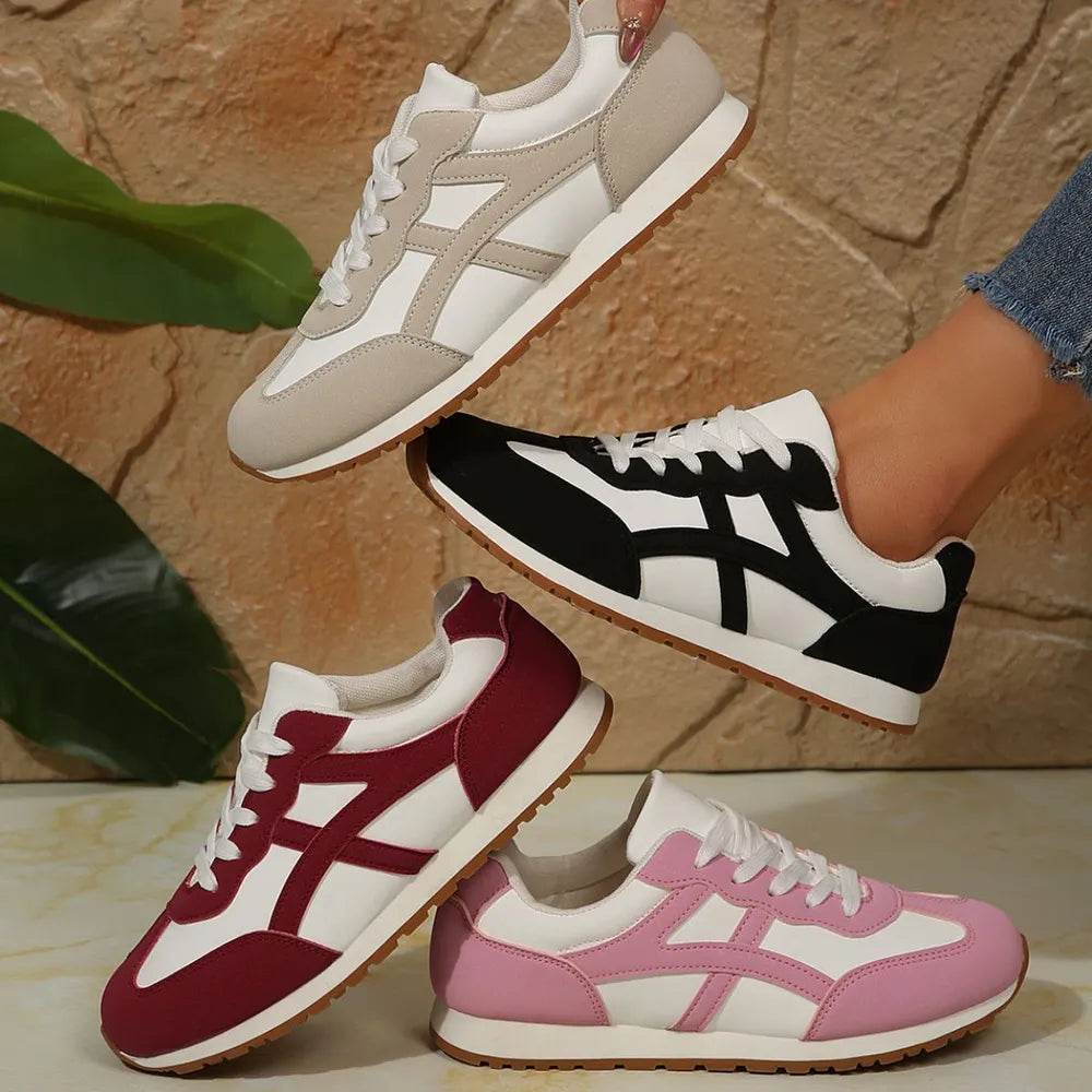 Contrast Lace Up Round Toe Sneakers - Tredona LLC
