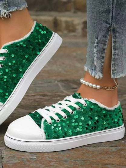 Sequin Round Toe Flat Sneakers - Tredona LLC