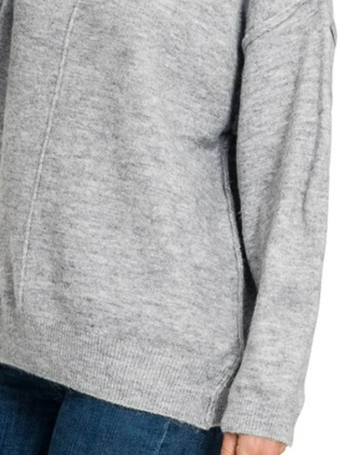 Zenana Melange Front Seam Round-Neck Sweater - Tredona LLC