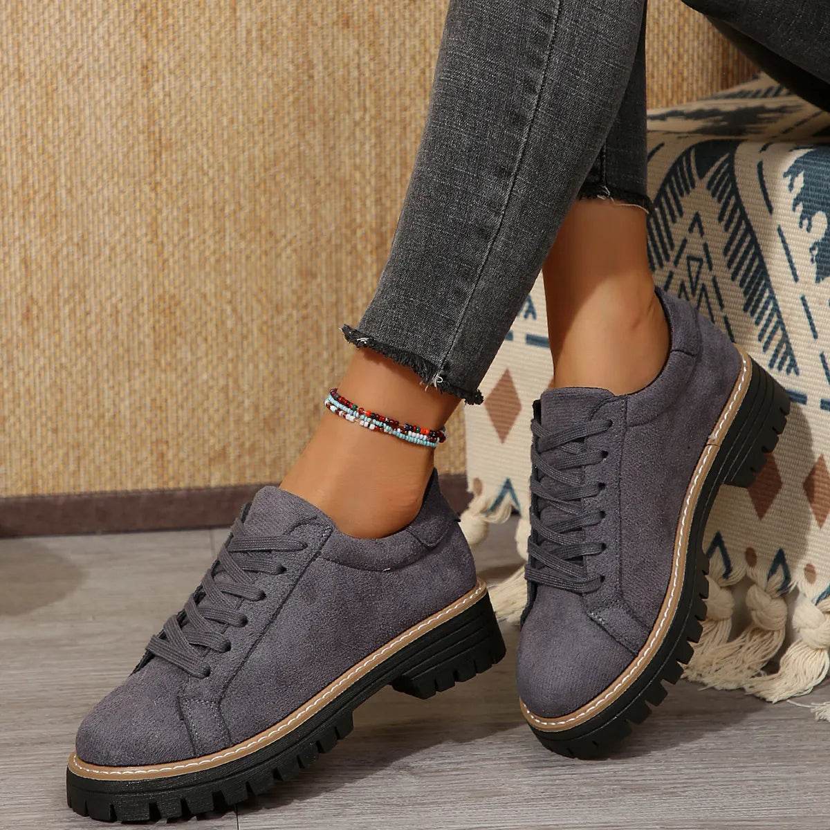 Lace Up Round Toe Platform Sneakers - Tredona LLC