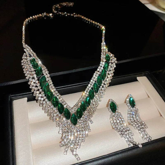 Copper Rhinestone Earrings and Necklace Jewelry Set - Tredona LLC