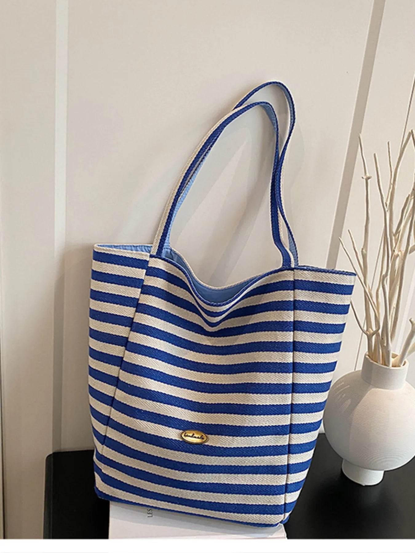 Striped Canvas Tote Bag - Tredona LLC