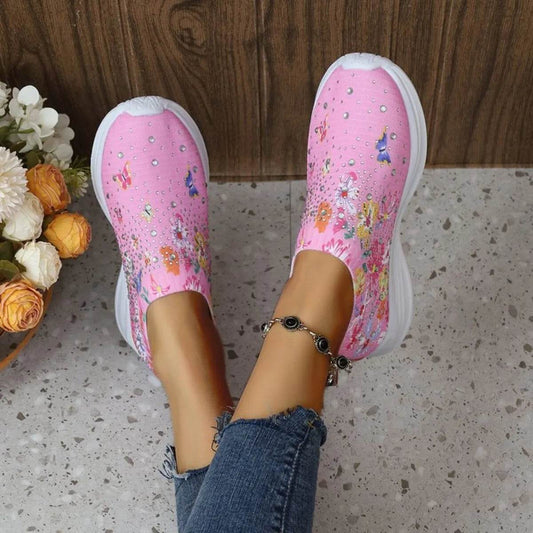 Rhinestone Floral Print Sneakers - Tredona LLC