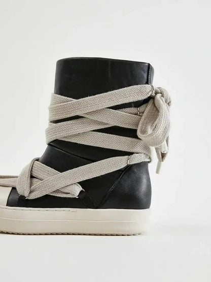 Lace-Up Round Neck Sneaker Boots - Tredona LLC