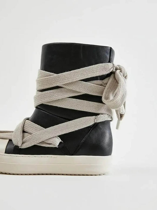 Lace-Up Round Neck Sneaker Boots - Tredona LLC