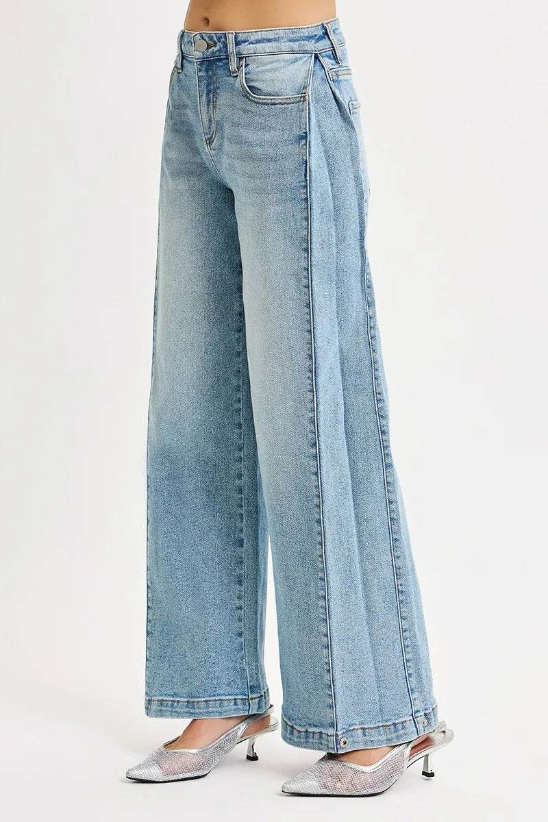 RISEN Mid Rise Wide Barrel Transferable Leg Snap Jeans - Tredona LLC