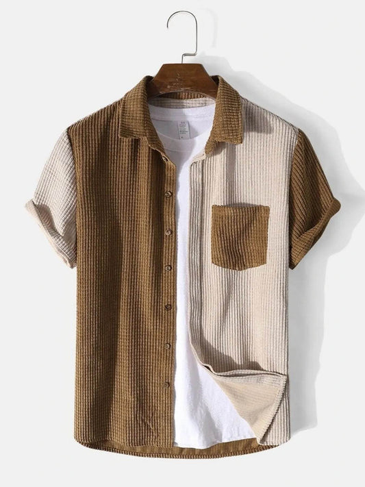 Men's Full Size Color Block Button Up Shirt and Shorts Set Plus Size - Tredona LLC