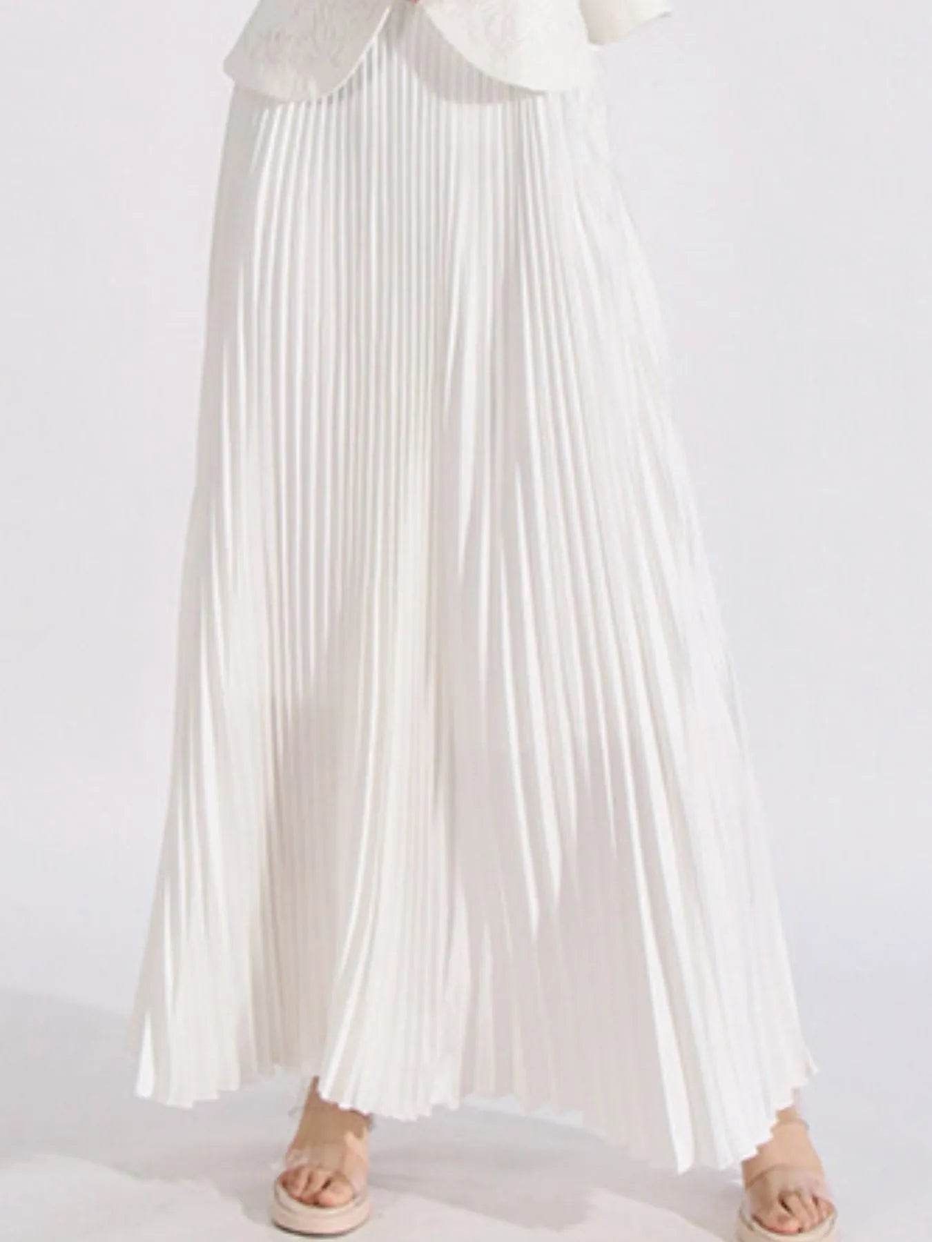 Button Up Long Sleeve Top and Pleated Skirt Set - Tredona LLC