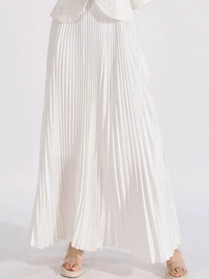 Button Up Long Sleeve Top and Pleated Skirt Set - Tredona LLC