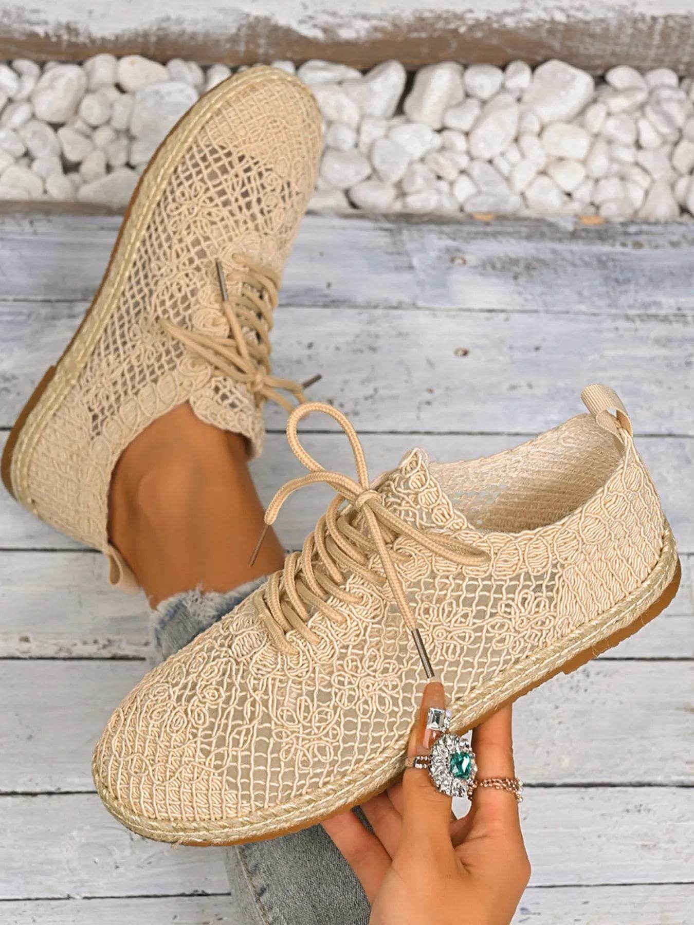 Breathable Woven Lace Up Sneakers - Tredona LLC