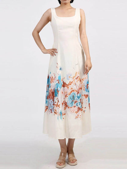 Cutout Back Printed Square Neck Dress - Tredona LLC