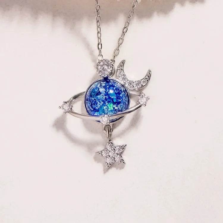 Starry Sky Inlaid Zircon Moon Star Necklace - Tredona LLC