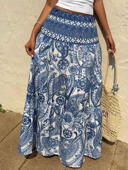 Printed Tiered Maxi Skirt - Tredona LLC