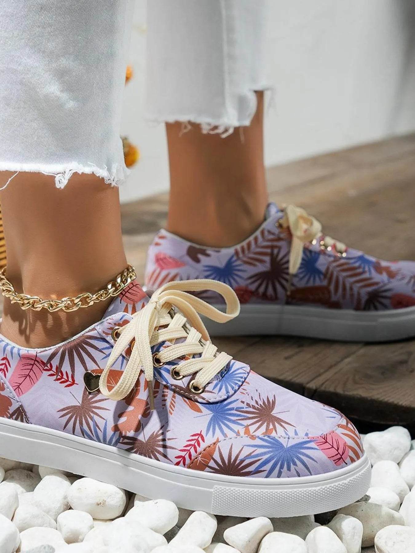 Tropical Leaf Print Canvas Sneakers - Tredona LLC