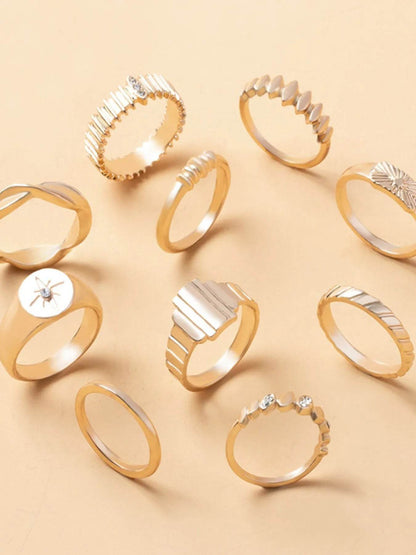 10-Piece 18K Gold-Plated Geometric Ring - Tredona LLC