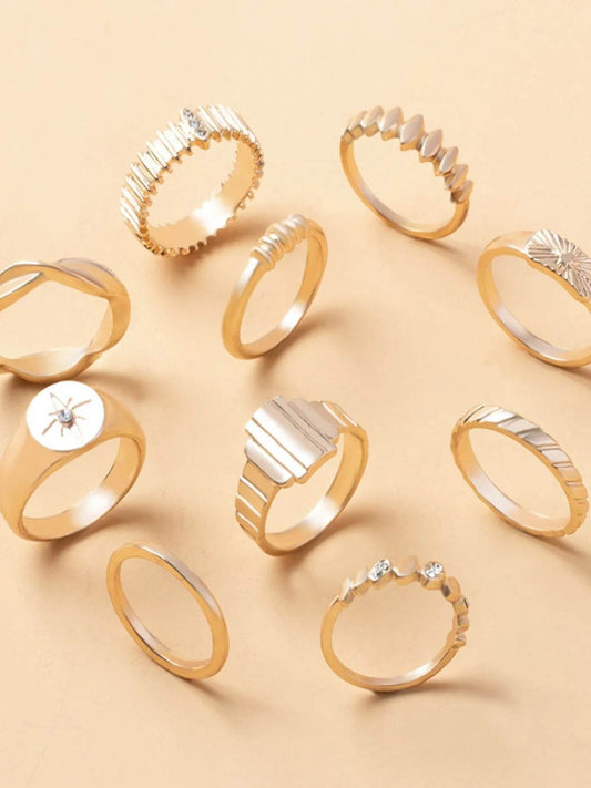 10-Piece 18K Gold-Plated Geometric Ring - Tredona LLC