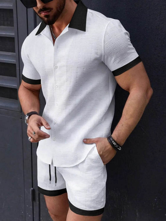 Men's Button Up Short Sleeve Shirt and Shorts Set - Tredona LLC