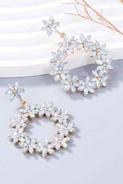 Rhinestone Flower Dangle Earrings - Tredona LLC