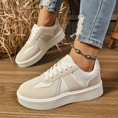 Lace Up Round Toe Contrast Sneakers - Tredona LLC
