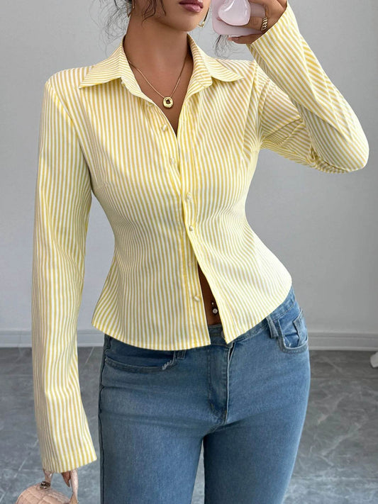 Striped Button-Up Long Sleeve Shirt - Tredona LLC